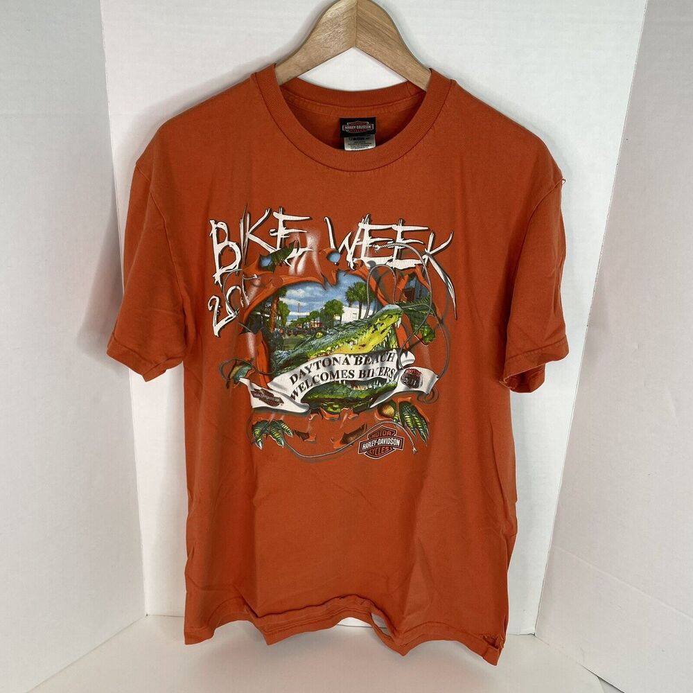 Harley Davidson Graphic T-Shirt, Large, Orange, Daytona Bike Week 2011